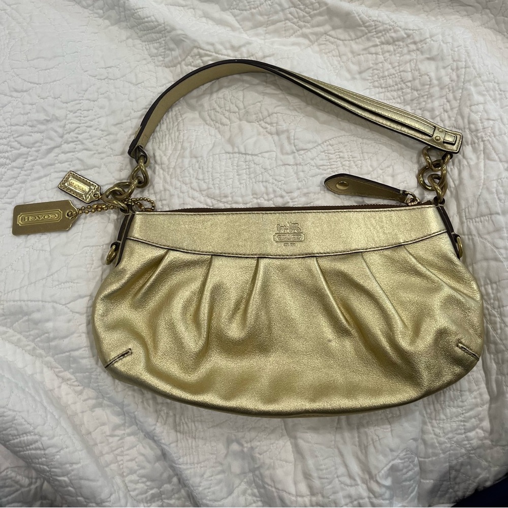 Coach Gold Metallic Pleated Shoulder Bag